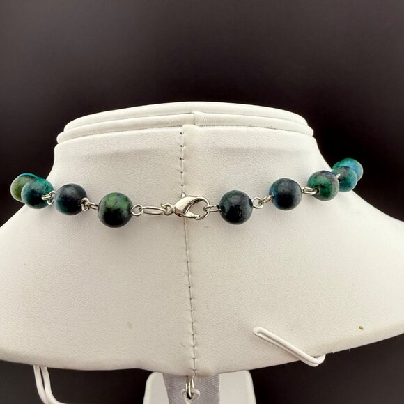 Green & Blue Stone Beaded Necklace With Lobster Clasp Handmade Gemstone Jewelry - Picture 6 of 7